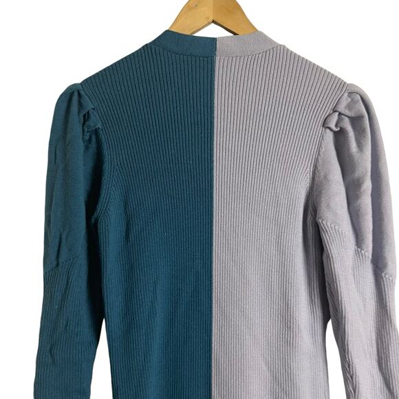 Busayo Ribbed Two-Tone Blue Purple Long Sleeve Sweater Midi Dress Size Small - Picture 13 of 16